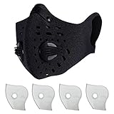HTSM Dust Mask Anti Pollution PM2.5 Face Masks Washable and Reusable Dustproof Respirator Safety Mask with 2 Valves and 4 Activated Carbon N99 Filters Made for Men Women Outdoor Activities (Black)