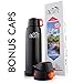 Mountain Source Stainless Steel Water Bottle Thermos, Insulated Water Bottle with 2 Leak-Proof Caps, 27oz - 3 Colors, Double Walled Vacuum Construction - Perfect for Hot and Cold Drinks (Dark black)