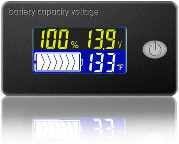 Voltímetro LCD Medidor de capacidad para batería de plomo ácido multifunción con indicador de temperatura de la batería, indicador de combustible Monitor de voltaje