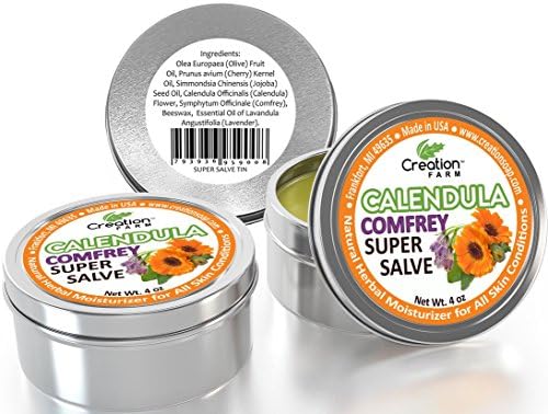 Creation Farm Calendula-Comfrey Super Salve 3 Pack of 4 oz Tins Balsamo pomade herba Caléndula Consuelda crema