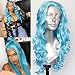 SAPPHIREWIGS 13x4 Synthetic Lace Front Wigs Natural Wavy for Women Heat Resistant Wigs for Daily Party Use 20 Inch (Light Blue)