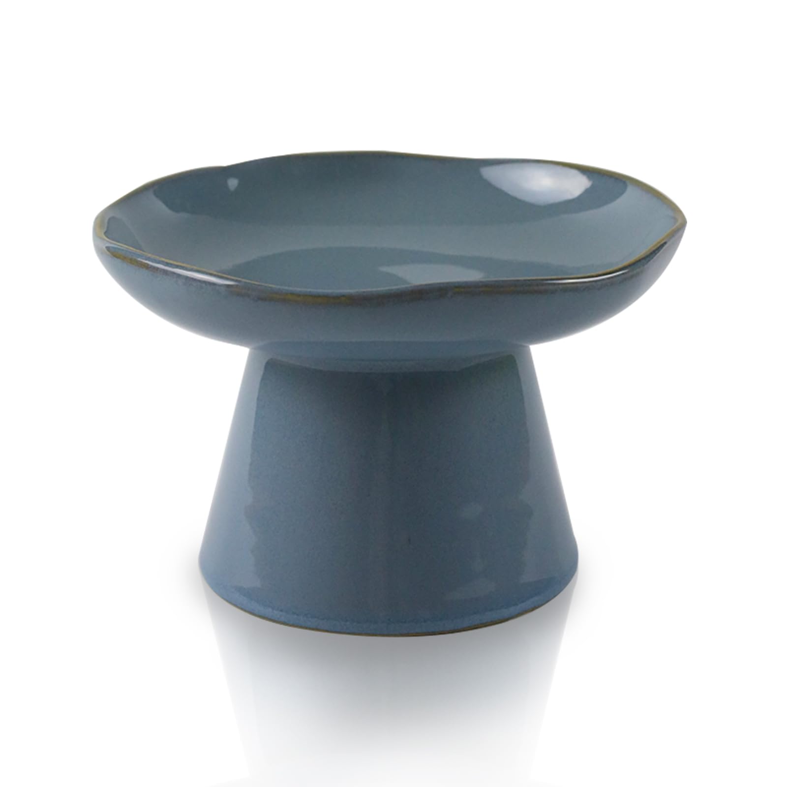Photo 1 of Extra Wide 6.1" Ceramic Raised Cat Food Bowl, Shallow Elevated Pet Feeder for Food Feeding, Anti Vomiting Whisker Fatigue Bowls for Cat Puppy, Blue