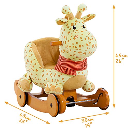 labebe Baby Schaukelpferd Holz, 2-in-1 Schaukelpferd mit Räder, Schaukeltier Giraffe Gelbe für Baby 1-3 Jahre Alt… – Bild 5