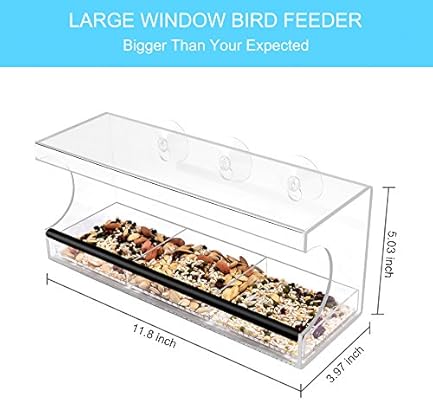 Ankway Durable Acrylic Window Bird Feeder For Outside With 3