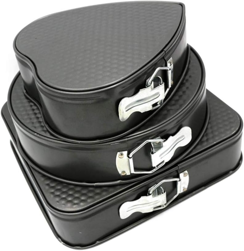 CKBAKIE Springform Cake Pan Non-stick Carbon Steel with Quick Release Clips and Waffle Texture Bottoms (3 PCS Heart+Round+Square)
