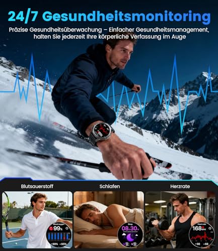 LIGEMI Men's Smart Watch with 1000mAh/Flashlight, 1.53 Inch HD Military Smartwatch Man with Bluetooth Calls, Sleep Monitor, SpO2, IP68 Waterproof, 120+ Sports Modes for Android iOS