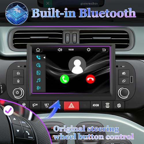 Fiat Panda (2013-2020) Linux Car Radio - 3-5 Seconds Boot | Schermo IPS 7", CarPlay & Android Auto wireless, AM/FM/RDS, DSP, USB, Bluetooth, microfono, comandi al volante – plug & play