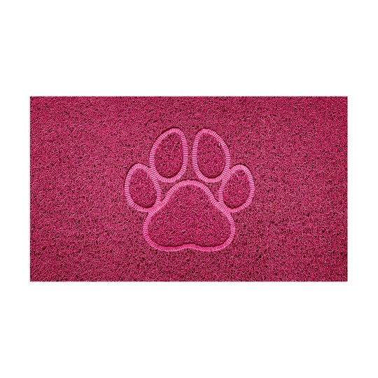 Nicoman Embossed Spaghetti Door Mat Dirt-Trapper Jet-Washable Doormat 70x43cm (Pink, PAW Shape) - Use Indoor or Sheltered Outdoor