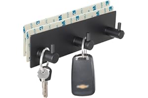 VIRFIN Key Holder for Wall with 2 Self-Adhesive Tapes, No Damage Key Holder Rack for Wall with 3 Key Hooks for Entryway, Door, Bathroom, Kitchen(Black)
