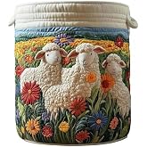 Quilted Laundry Basket with Handles, Large Boho Fabric Storage Hamper for Clothes &amp; Toys, Soft Collapsible Quilted Basket for Nursery, Bedroom, Laundry Room (Sheep,L (20 * 28 In))