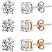 Silver Stud Earrings Black CZ Men Women 6mm Round Shape 3 Pairs With Gift Box (Rose Silver Gold)