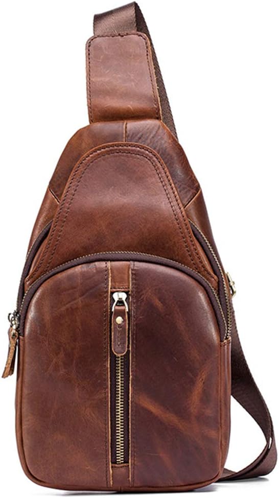 vintage Men's real Leather chest bag Business Casual Outdoor Sling Bag (Style 31 -Brown)