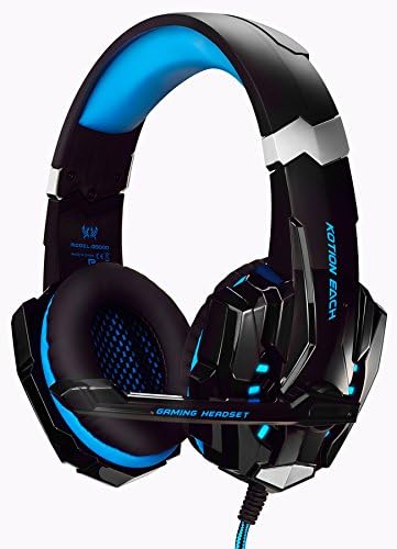 Xbox One PS4 PC Wii U Gaming Headset with Microphone Computer Headphone Nintendo Switch Red LED Light Over Ear Game Professional Multi-Platform - Blue