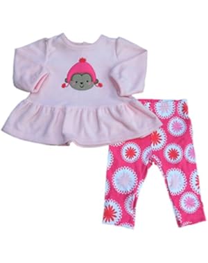 Carters Infant Girls Pink Monkey Fleece Tunic Top Leggings Outfit 2 PC Set