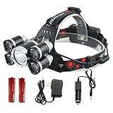 5 Led Bulbs Cree XML-T6 10000 Lumens Headlight + 4R5 4 Mode 18650 Rechargeable Waterproof Headlamp Super Bright Adjustable Headlamp for Outdoor Hiking Camping Riding Fishing Hunting