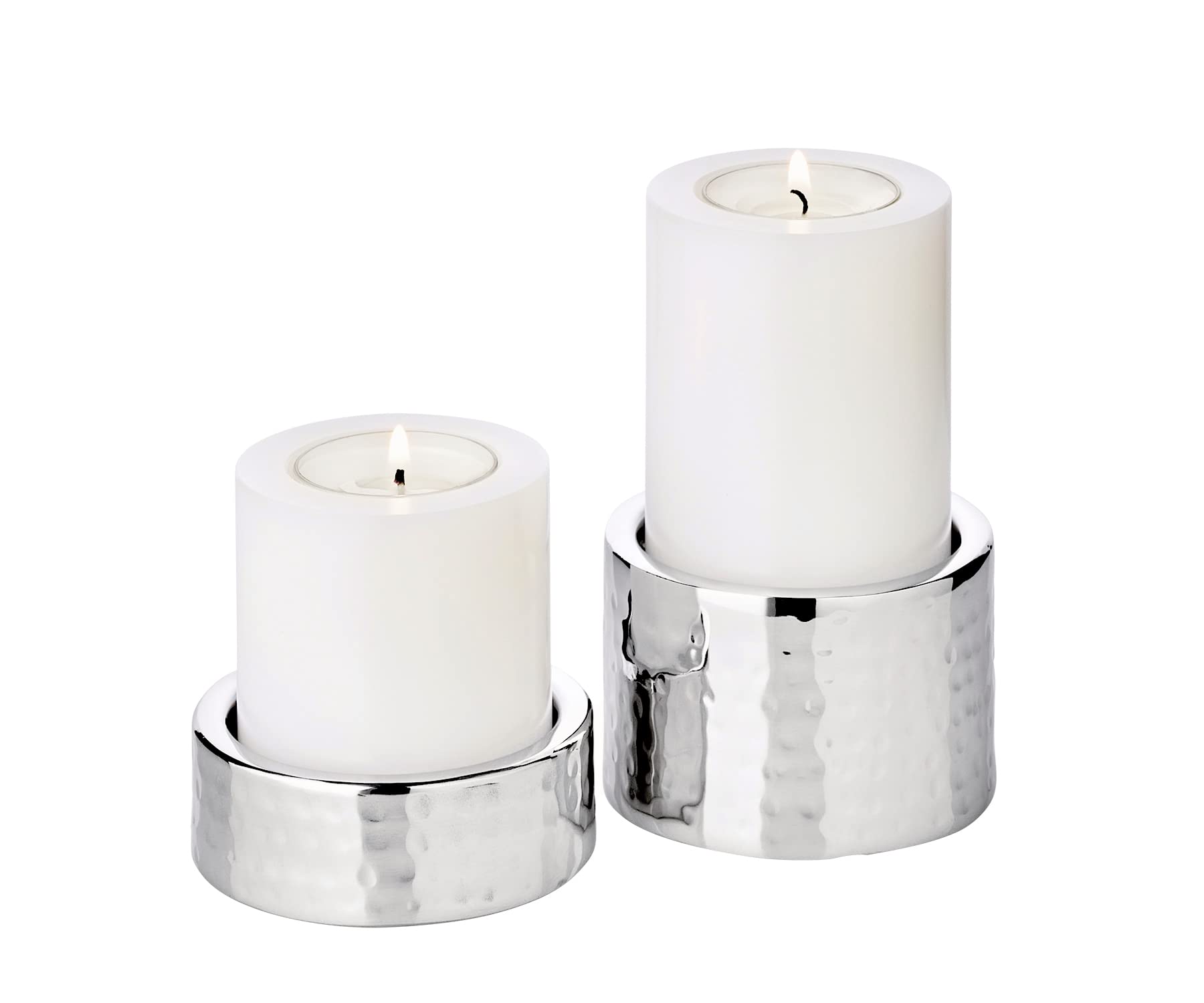 EDZARD Luca candle holders, hammered stainless steel, highly polished, for pillar candles, ideal for the Cornelius permanent candle Set of 2 (Mirror Polished, 7.5 cm, H 2.5 cm and 5 cm, 6 cm)