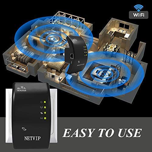 300Mbps WiFi Extender Wireless Repeater Signal Booster 2 in 1 Repeater/Access Point Modes 360 Degree Full Coverage WPS Function Plug and Play LAN Port for Any Router& Alexa Devices NETVIP
