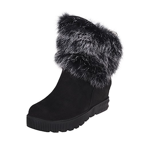 WeenFashion Women's Kitten-Heels Fabric Surface Low-Top Pull On Solid Boots