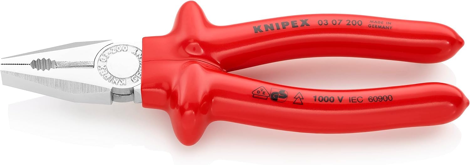 KNIPEX Combination Pliers Chrome-Plated with Dipped Insulation, VDE-Tested 200 mm, 03 07 200