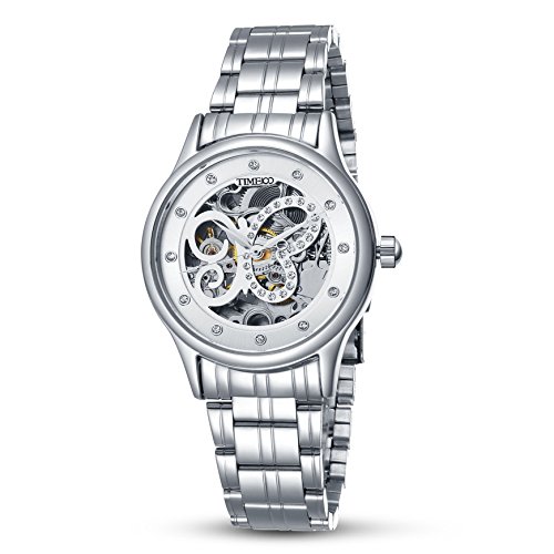 Time100 Women Fashion Butterfly Shape Mechanical Skeleton Diamond Watch # W60047L (Steel)