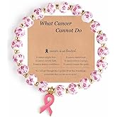 JZWEIXIA Breast Cancer Bracelets Natural Stone Inspirational Awareness Bracelet for Women Pink Ribbon Cancer Awareness Handmade Beaded Encouragement Gift With Message Card