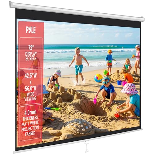 Photo 1 of ***MISSING END CAP PIECE*** Pyle 72-Inch Manual Pull Down Projector Screen, Matte White Projection Surface, Ceiling or Wall Mount Screen Projector with Auto-Lock & Black Border for Home Theater or Office (42.5" x 56.6")