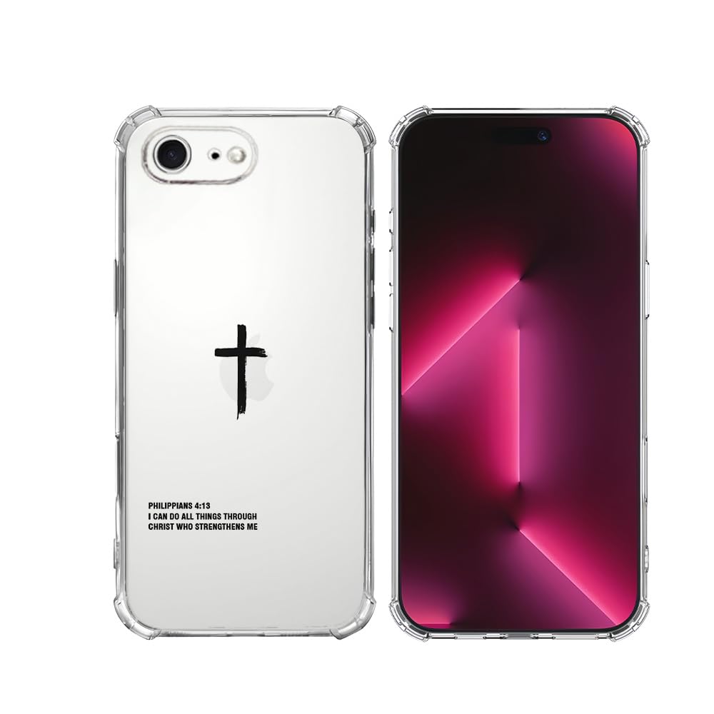 YEVAPOP Cross Bible Verse Clear Phone Case Compatible with iPhone 16e, God Christian Jesus Phone Cover, Shockproof Inspirational Bible I CAN DO All Things Quote Case
