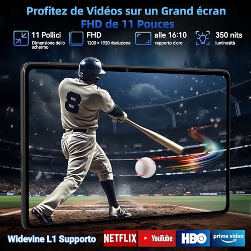 TABWEE T90 11 Inch Android 16 Tablet with Keyboard and Pen, Gemini AI, 24GB RAM + 128GB ROM (TF 2TB), FHD Display, 8000mAh Battery, Widevine L1, Dual WiFi 5G, GPS, Face ID - Grey