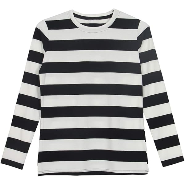 Zbrandy Mens Striped Shirt Wide Stripes Long Sleeve Crew Neck Tees