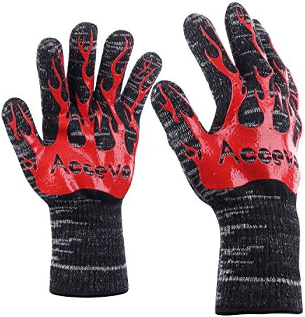 Heat Resistant BBQ Gloves, Accevo Oven Gloves Withstand Heat Up To 500°C for Pot Holders Cooking Baking Microwave Oven Grilling Fireplace