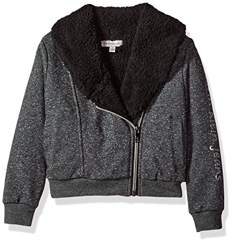 Calvin Klein Toddler Girls' Sparkle Moto Sweatshirt, Dark Charcoal Heather, 4T