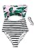 CUPSHE Women's Leaves Printing Stripe Halter One-Piece Padding Swimsuit with Cutout (L)