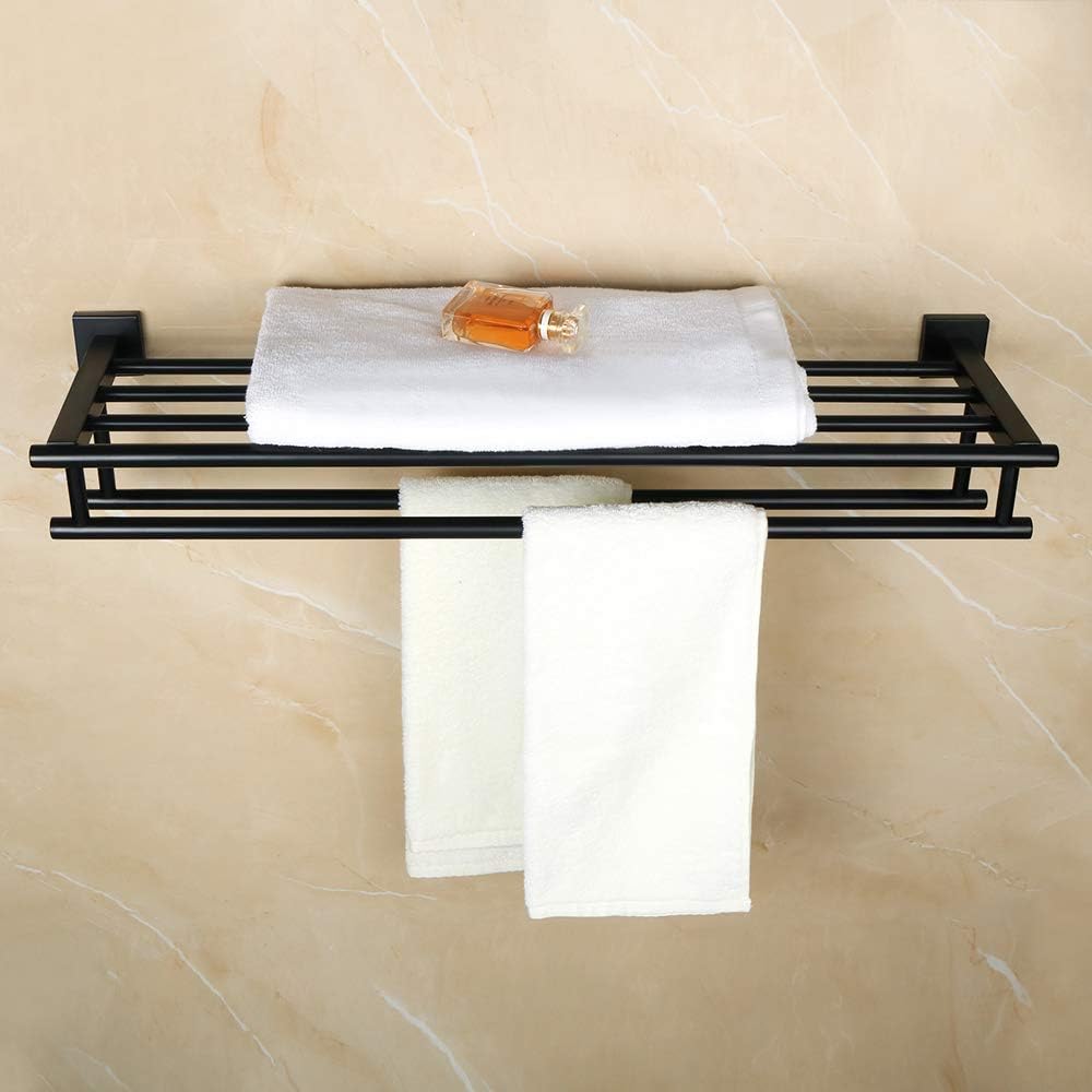 Sayayo 24-Inch Black Towel Rail Wall Mounted SUS304 Stainless Steel Towel Rack Shelves Towel Holder with Double Towel Bars for Bathroom EGZ8000-B - Image 5
