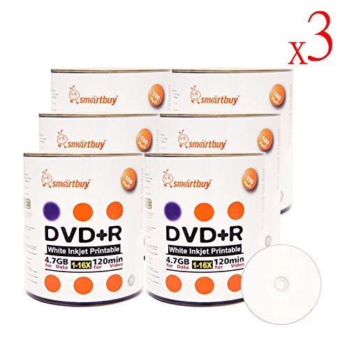 Smartbuy 4.7gb/120min 16x DVD+R White Inkjet Hub Printable Blank Media Recordable Disc (1800-Disc)