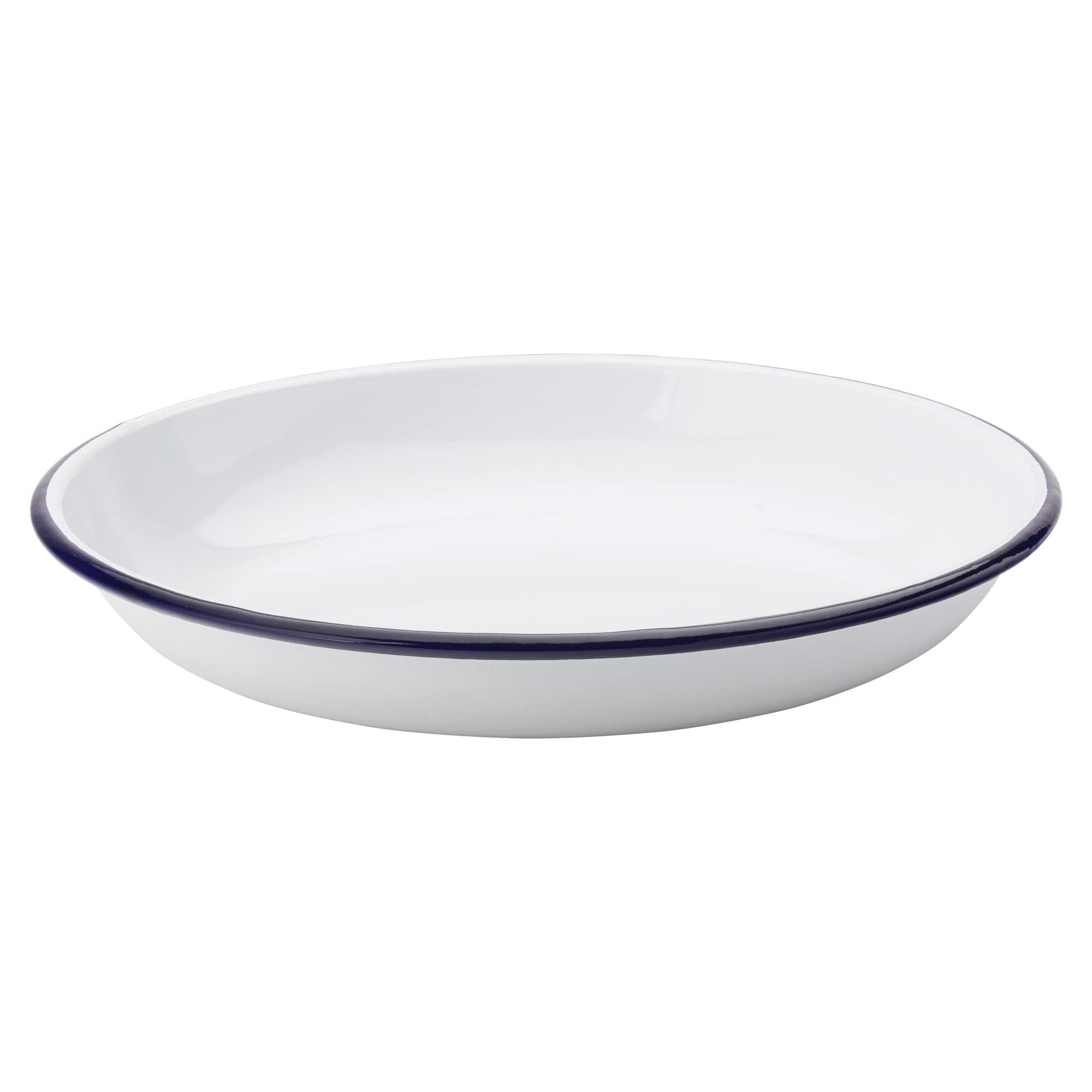Utopia Eagle Enamel Deep Plates 8.5" / 22cm - Set of 6 - White Enamel Oval Plates with Blue Rim