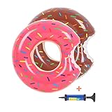 Buringer 2 Packs Donut Pool Float with Hand Pump,Inflatable Swimming Ring 70CM for Children Kids 3-10 Years (Strawberry & Chocolate)
