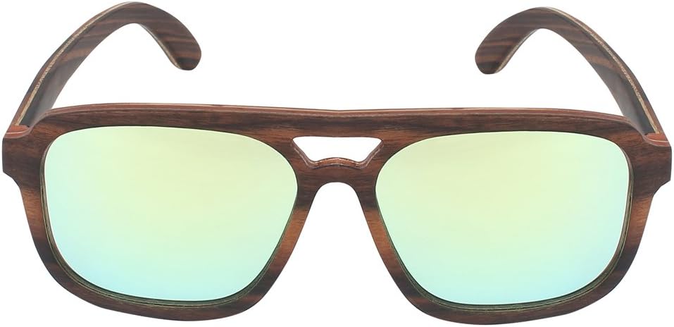 CaprioGrey & Yellow Wooden Frame Unisex Square Sunglasses