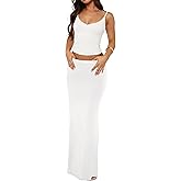 Lybiogs Two Piece Skirt Set for Women - Sexy Sleeveless Spaghetti Strap Pleated Tank Top Maxi Long Skirts Sets