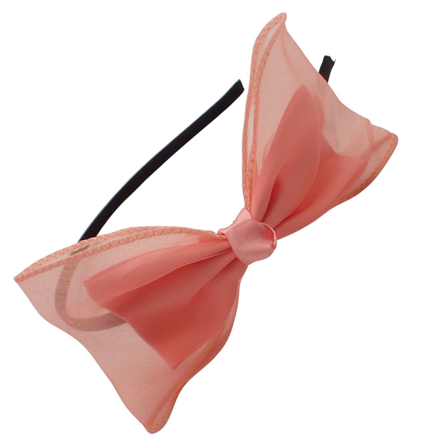 Topkids Accessories Thin Fabric Bow Alice Band Headband for Women & Girls, Cute Girls Hair Accessories, Pretty Coloured Bows on Head Band, Hair Bands for Kids & Adults, Bow Headbands (Coral)