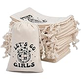 gobyhumm 10 Premium Organic Muslin Drawstring Bags 4x6 - Wedding Party Favor Set for Bachelorette Hangover Kits & Holiday Gifting | Reusable Double-Layer Unbleached Cotton Pouches (LET'S GO GIRLS)