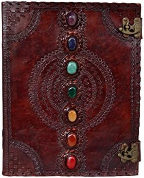 Seven Medieval Stone Chakra Leather Journal Embossed Handmade Book of Shadows Notebook Office Diary College Book Poetry Book Sketch Book 10 x 13 Inches