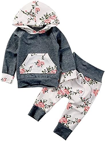 Baby Girls Boys Clothes Outfits Long Sleeve Flowers Hoodie Top and Pants Outfit Fall Outfit Winter Clothes Set