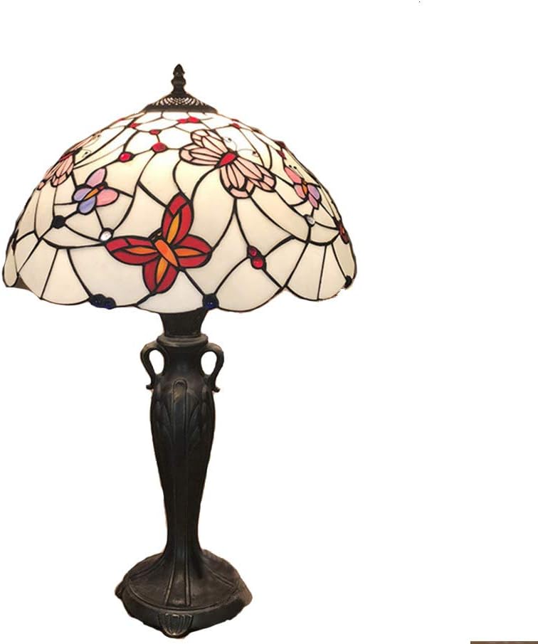 Retro Table lamp,Handmade Glass Tiffany Style Butterfly Reading Light H24" D17" Decorative Illuminate Office Bedroom Night Light-White 60x43cm(24x17inch)