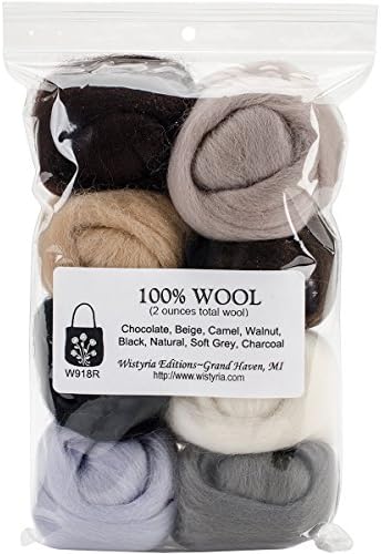 Wistyria Editions Wool Roving 12-inch .25oz 8/Pkg-Neutrals, Other, Multicoloured, 3.14 x 15.24 x 24.13 cm