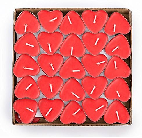 Heart Shaped Smokeless Candles,Emango 50PCs Set Romantic Love Candle Bulk Tea Light for Wedding, Birthday, Party, Halloween, Christmas, Festival (Red)