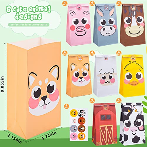 LOVESTOWN 32PCS Farm Animal Party Favor Bags, Goodie Bags with Stickers Treat Bags for Farm Birthday Party Baby Shower Barnyard Gift Bags
