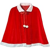 Gamusi Christmas Velvet Shawl Cloak Cape Mrs Santa Claus Cape Robe Halloween Costume Red
