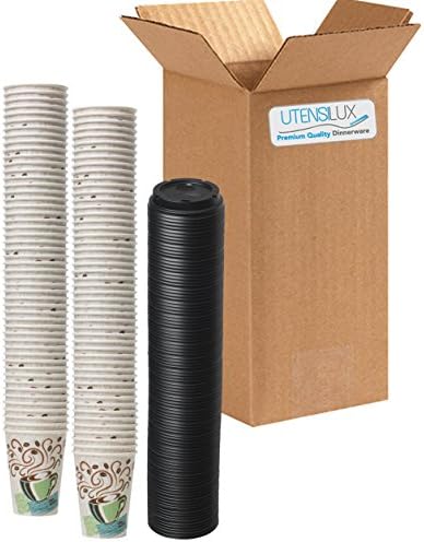 Dixie Disposable Hot Cups, 12 OZ Cups (100 Count) + 100 Black Lids