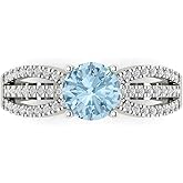 Clara Pucci 1.27 cttw Sky Blue Topaz 14K White Gold Solitaire with Accents Ring for Women - Cocktail Statement Fashion Jewelry Gift (6.5mm, Round Cut)