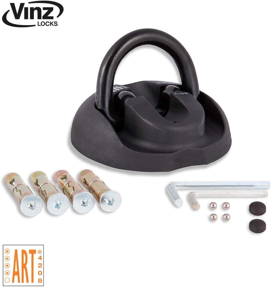 Vinz Ground Wall Anchor - For securing Motorcycle Moped and Bike, Black, 0 cm